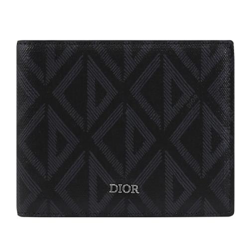Christian Dior Rider CD Diamond 滿版花紋塗層皮革八卡短夾.黑