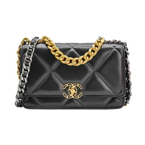 Chanel 19 菱格羊皮三色鍊斜背包 Woc(AP3267-黑)