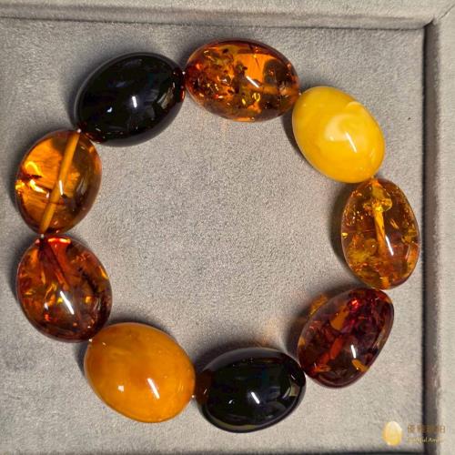 優雅琥珀 來自波羅地海 35.9g蜜蠟與多寶琥珀手串