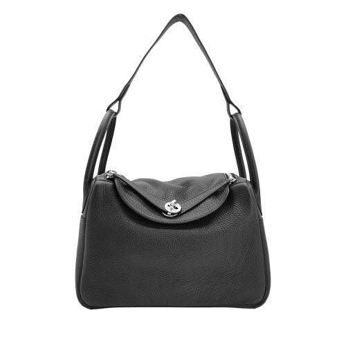 Hermes Lindy 30 TC牛皮銀釦手提兩用包(89黑)