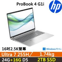 (規格升級)HP ProBook 4 G1i 16吋 商用AI筆電 (Ultra 7 255H/24G+16G/2TB SSD/W11P/三年保固)