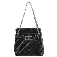 BALENCIAGA 巴黎世家 781796 CRUSH TOTE BB 壓褶牛皮綁帶鍊包.黑XS
