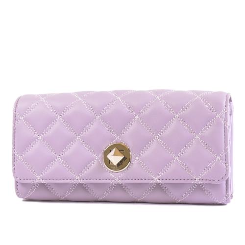 KATE SPADE 菱格紋旋鈕翻蓋長夾-灰紫