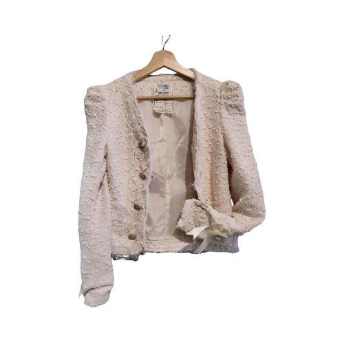 【二手精品 9.9成新】CHANEL香奈兒淡粉色粗花呢短版外套(剪水洗標) 編號S87