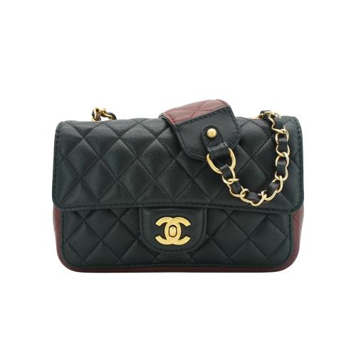 二手品 Chanel Flap Bag 菱格小牛皮寬背帶掀蓋包-23cm(AS2228-紅/黑)