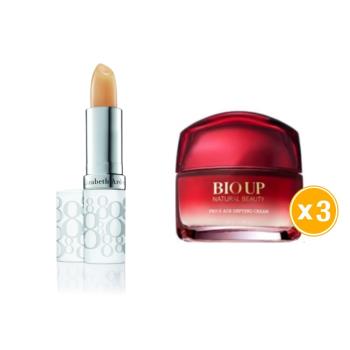【全效呵護】Elizabeth Arden 雅頓 八小時潤澤護唇膏 3.7g X2(台灣專櫃貨)+BIO UP 自然美 微雕霜50gX3