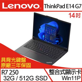 Lenovo 聯想 ThinkPad E14 Gen 7 是一款14吋商務筆記型電腦，搭載11代Intel Core i5處理器，16GB DDR4記憶體與512GB SSD儲存空間，支援Windows 11作業系統。具備防眩光顯示器與輕便耐用設計，適合商務與日常使用，提供穩定效能與長時間使用體驗。