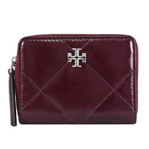 TORY BURCH 174397 經典LOGO菱格紋ㄇ字拉鍊零錢卡包.深紅