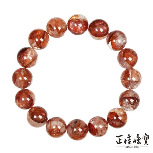 【正佳珠寶】膠花水晶 高品錦鯉紅膠花水晶 12.8-13.3mm 膠花手珠