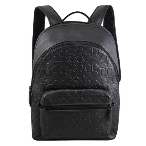 COACH CP117 CHARTER 滿版壓花LOGO雙層雙拉鍊大後背包.黑