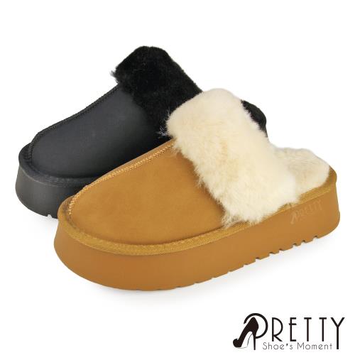 Pretty 女 穆勒鞋 拖鞋 保暖拖鞋 毛毛拖鞋 半拖鞋 厚刷毛 鋪毛 絨毛 保暖 厚底BA-20130