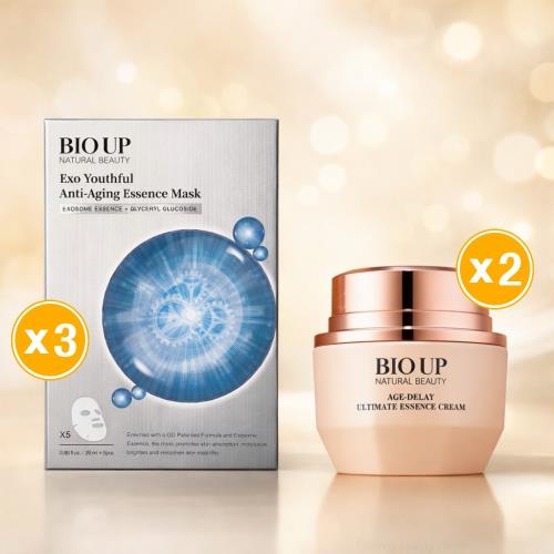 【全效呵護】BIO UP 自然美 極萃賦活全能撫紋霜50g（2入）+BIO UP 自然美 凝時之泌抗老奇蹟面膜26ml(5片/盒) *3盒
