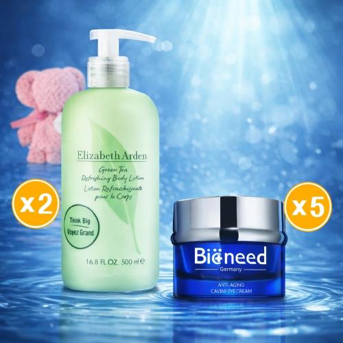 【全效呵護】德國Bioneed 極致抗皺魚子眼霜30ml X5入+雅頓 綠茶身體乳雙瓶組(500mlX2)