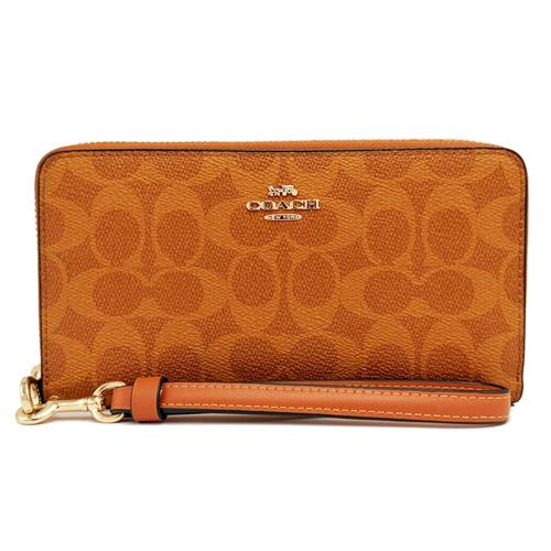 【COACH】C LOGO手掛式拉鍊零錢袋長夾(橘)