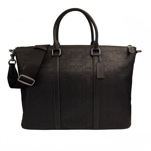 【COACH】壓印C LOGO牛皮手提斜背兩用托特包(大款/黑)