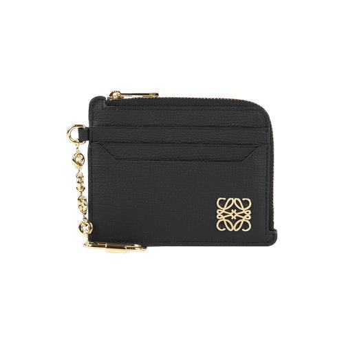 LOEWE Anagram 方形牛皮拉鍊卡包/鑰匙包(黑色)