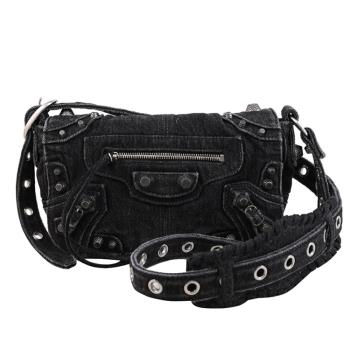 BALENCIAGA 巴黎世家 719082 Le Cagole XS 水洗丹寧肩背/斜背包.黑