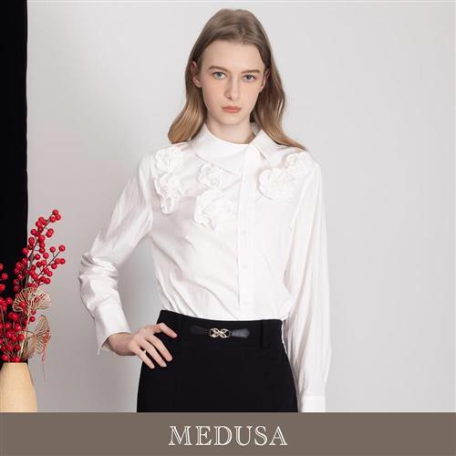 現貨【MEDUSA 曼度莎】立體花飾質感長袖白襯衫（M-XL）｜女襯衫 造型襯衫 上班穿搭
