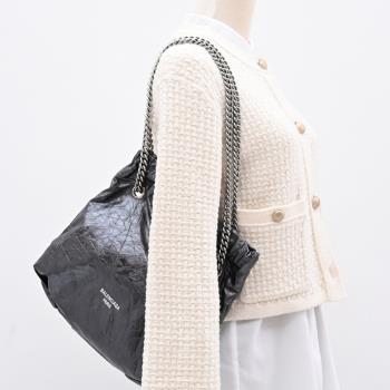 BALENCIAGA 巴黎世家 742942 CRUSH TOTE 揉製細閃牛皮托特鍊包.灰銀S