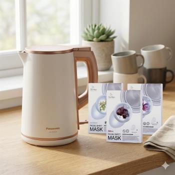 Panasonic 國際牌1.5L雙層防燙不鏽鋼快煮壺 NC-KD300+ DeMon NB 縮時氣墊面膜x10盒組-
