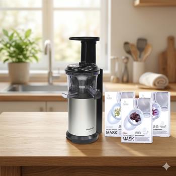 Panasonic國際牌 400ML低速慢磨蔬果機慢磨機果汁機 MJ-L500+ DeMon NB 縮時氣墊面膜x10盒組-