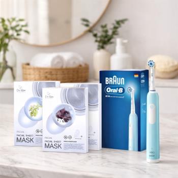 (買一送一)德國百靈Oral-B-PRO1 3D電動牙刷 (孔雀藍/簡約白)+DeMon NB 縮時氣墊面膜x10盒組