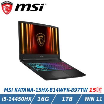 MSI KATANA 15HX B14WFK-897TW (i5-14450HX/16G/RTX5060/1TB/W11/FHD)