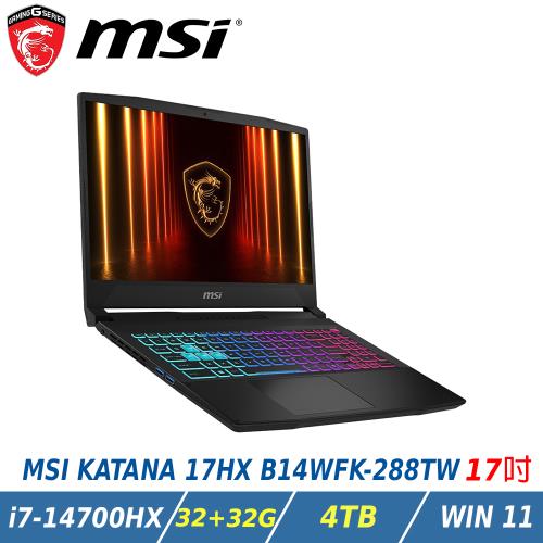【特仕升級】MSI KATANA 17HX B14WFK-288TW (i7-14700HX/32+32G/RTX5060/4TB/W11/QHD)