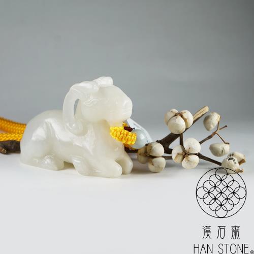 漢石齋】天然和田玉一鹿如意小手把件擺件白玉(43*64*27mm)|擺件/把玩