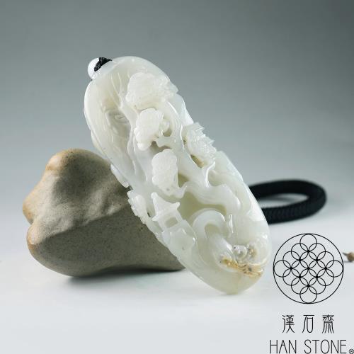 漢石齋】天然和田玉山水立體圓雕手把件白玉(38*91*24mm)|擺件/把玩