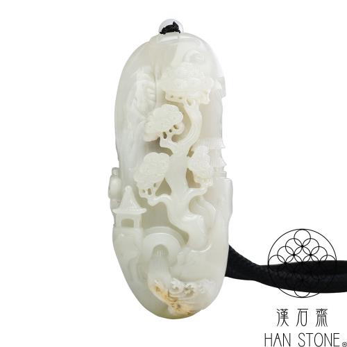 漢石齋】天然和田玉山水立體圓雕手把件白玉(38*91*24mm)|擺件/把玩