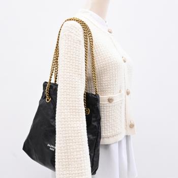 BALENCIAGA 巴黎世家 742942 CRUSH TOTE 揉製細閃牛皮托特鍊包.黑S