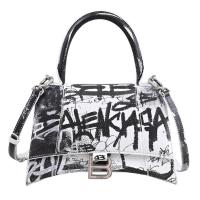 BALENCIAGA 巴黎世家 593546 Hourglass 街頭塗鴉印花兩用沙漏包.黑白