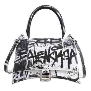 BALENCIAGA 巴黎世家 593546 Hourglass 街頭塗鴉印花兩用沙漏包.黑白