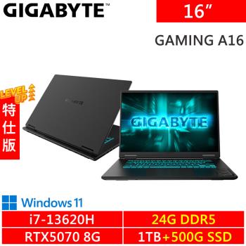 技嘉 GAMING A16 CVHI3TW894SH-SP11 16吋 黑(i7-13620H/24G/1TB+500G SSD/W11)特仕筆電