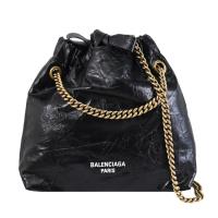 BALENCIAGA 巴黎世家 781796 CRUSH TOTE BB 壓褶牛皮綁帶鍊包.黑/金XS