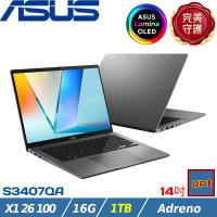 (規格升級)ASUS Vivobook S 14吋輕薄筆電X1 26 100/16G/1TB SSD/W11/S3407QA-0042G26100 灰