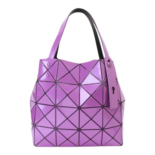 ISSEY MIYAKE 三宅一生-BAOBAO 幾何方格4x4 手提寶石包(深羅蘭紫)大款/亮面