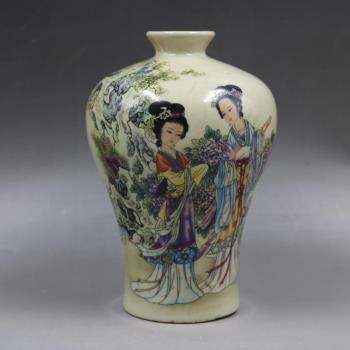 大清乾隆手絵パステル花鳥紋梅瓶一対作り古仿古瓷古玩骨董コレクション