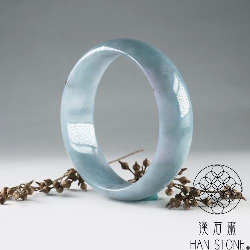 漢石齋】天然翡翠A貨寬版手鐲玉鐲細糯種藍水飄花(手圍18.1/ 版寬18.7mm
