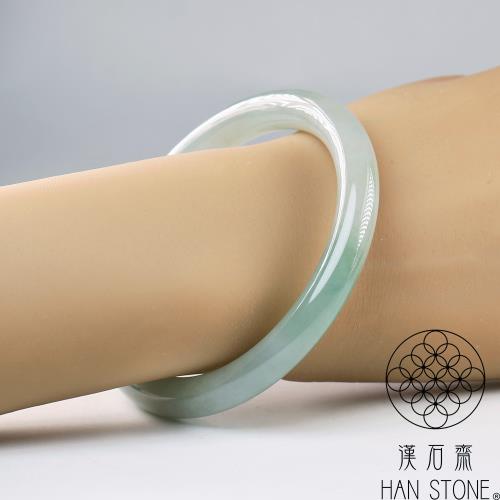 漢石齋】天然翡翠A貨圓條手鐲玉鐲冰種飄花(手圍18.7/ 版寬8.5mm)|18