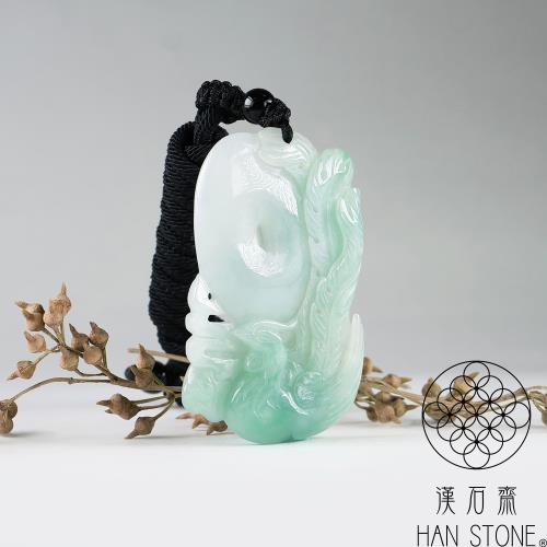 漢石齋】天然翡翠A貨鳳凰呈祥玉佩吊墜冰糯種飄花(33*53*5.6mm)|其他