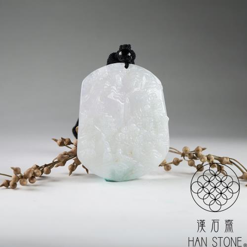 漢石齋】天然翡翠A貨山水玉佩吊墜冰糯種(44*51*5mm)|其他造型|ETMall