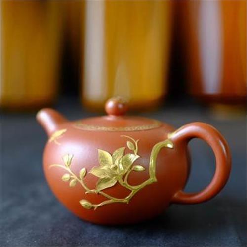 名家作品黃龍山原礦朱泥全手堆花描金宜興正品紫砂壺收藏1入-|名筆/筆套