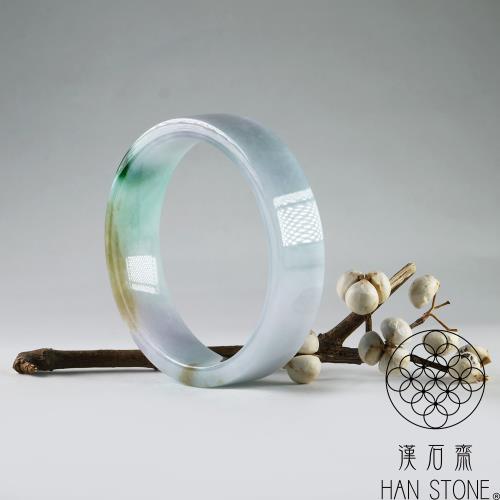 漢石齋】天然翡翠A貨角鐲手鐲玉鐲細糯種三彩(手圍18.1/ 版寬15.3mm)|18