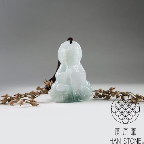 漢石齋】天然翡翠A貨地藏王菩薩玉佩吊墜冰糯種飄花(38*48*8mm)|佛像