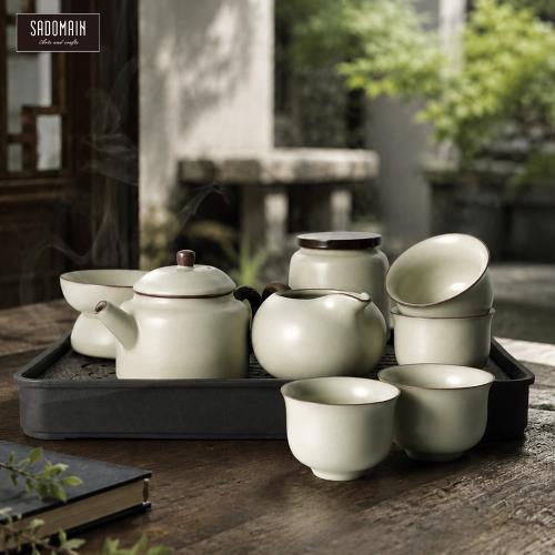 仙德曼SADOMAIN】汝窯天青茶具旅組11件組-附收納提盒|中式茶具組