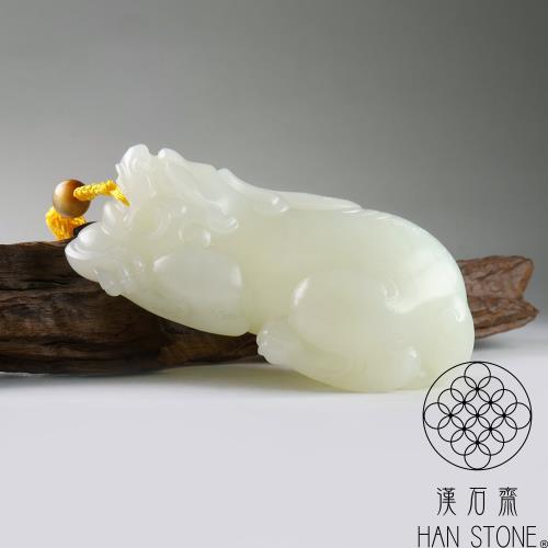 漢石齋】天然和田玉大貔貅玉佩手把件羊脂白玉(55*106*39mm)|擺件/把玩
