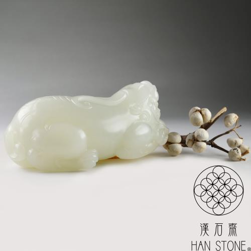 漢石齋】天然和田玉大貔貅玉佩手把件羊脂白玉(55*106*39mm)|擺件/把玩