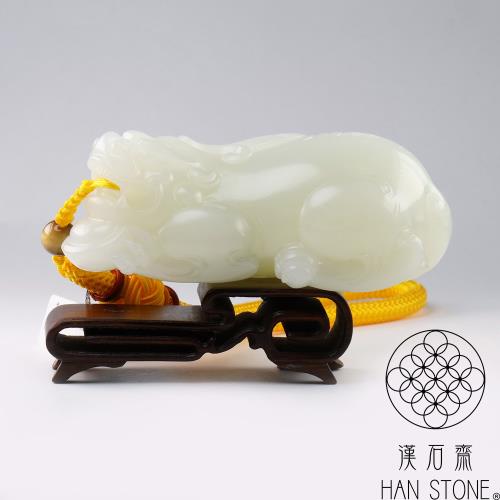 漢石齋】天然和田玉大貔貅玉佩手把件羊脂白玉(55*106*39mm)|擺件/把玩